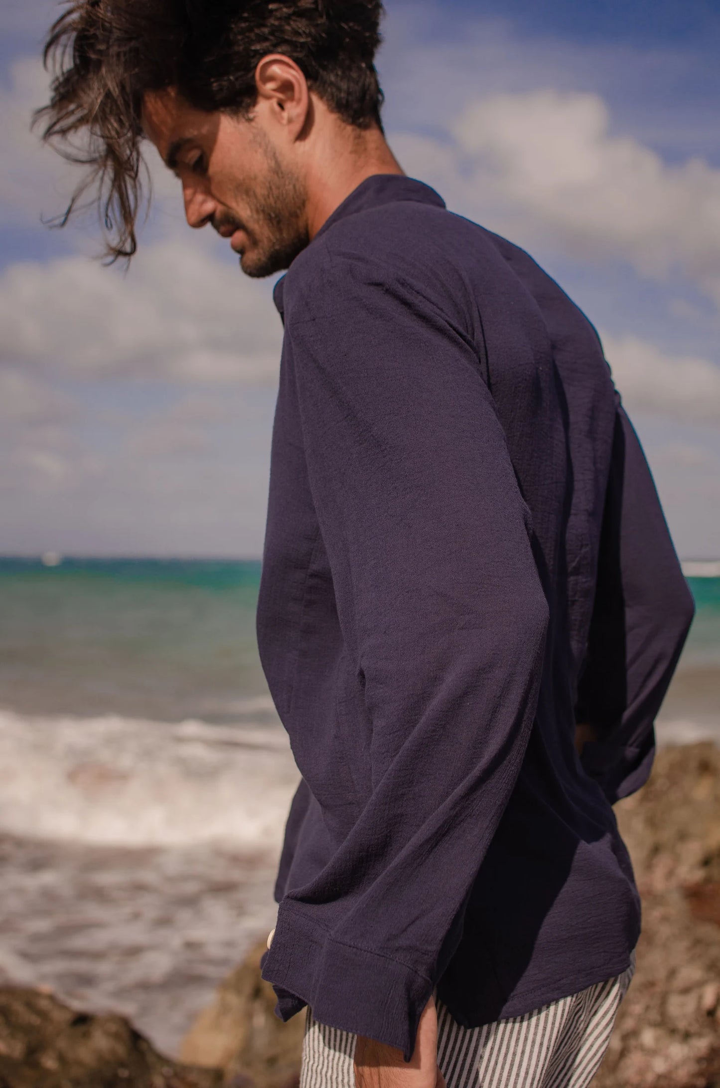 Soft Gauze Button-Up Shirt Long Sleeve