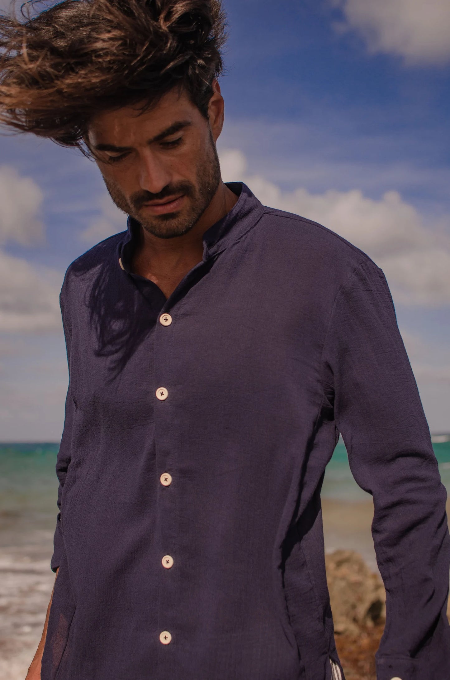 Soft Gauze Button-Up Shirt Long Sleeve